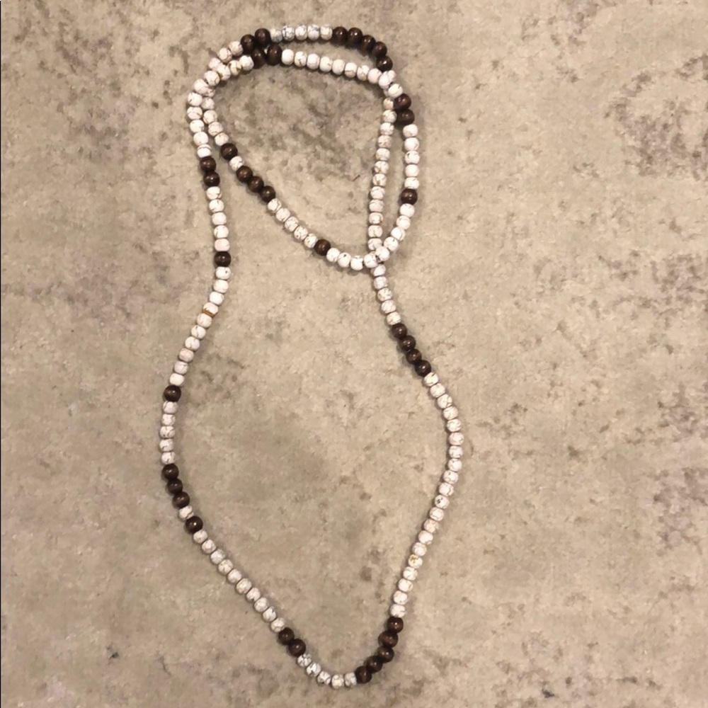 Cream and brown beaded long necklace